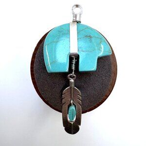 Sundance Jewelry Co Sterling Silver Turquoise Bear Feather Pendant 2.75" Length